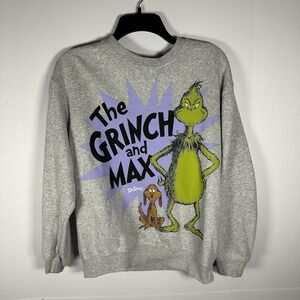 Dr Seuss The Grinch and Max Graphic Sweatshirt Gray Small Women Fleece